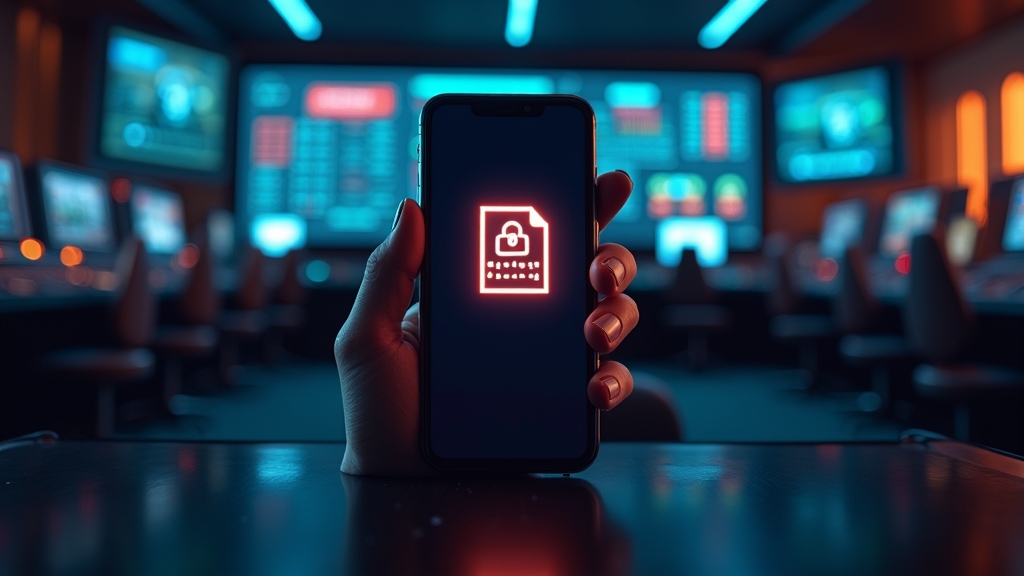 Pantalla de descarga APK con ambiente de casino oscuro y detalles de seguridad